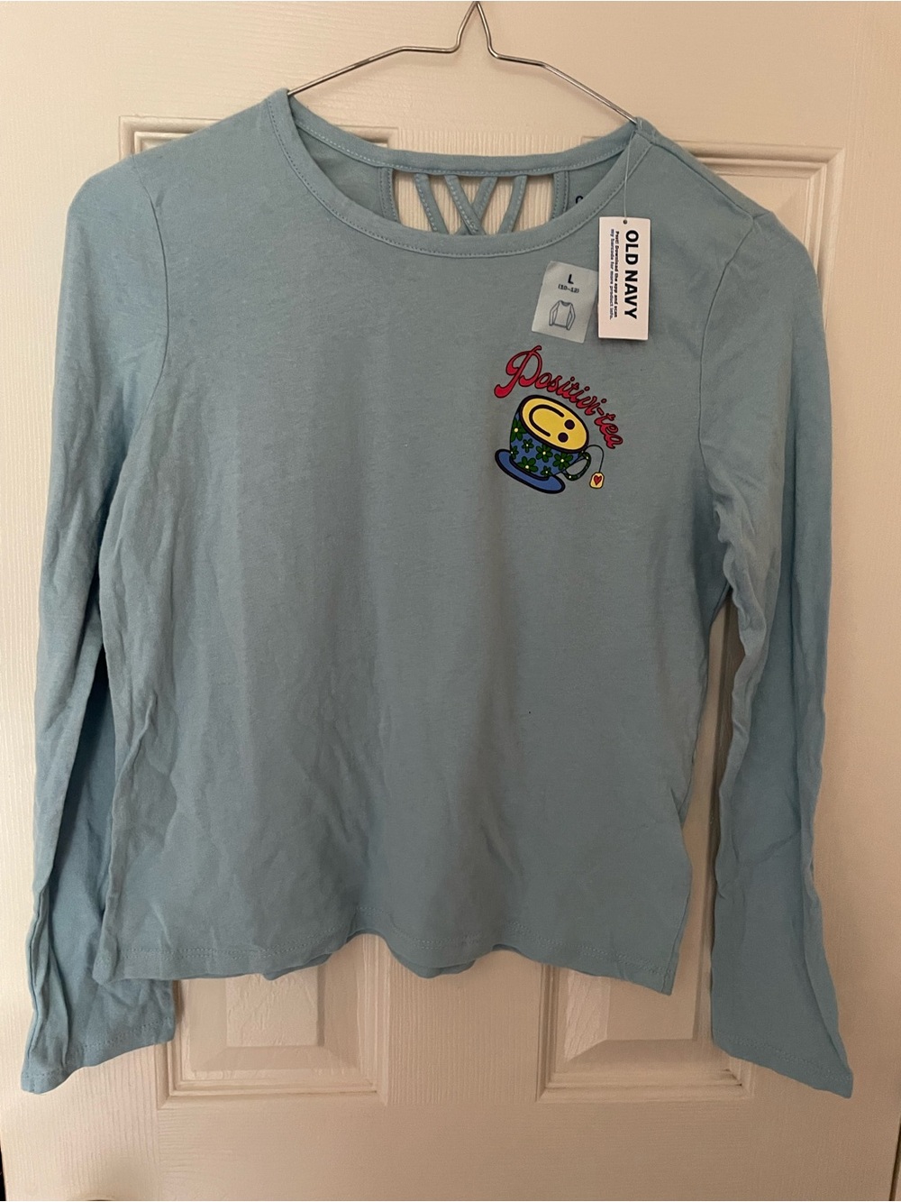 Old Navy Girls' Light Blue Long-Sleeve Graphic Top 10/12 NWT